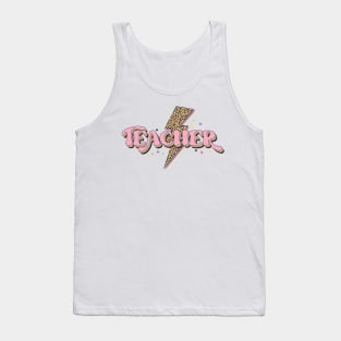 Teacher Power Design, Rainbow Lighting Bolt, Cheetah Pastel Colors Teacher T Shirt Tank Top